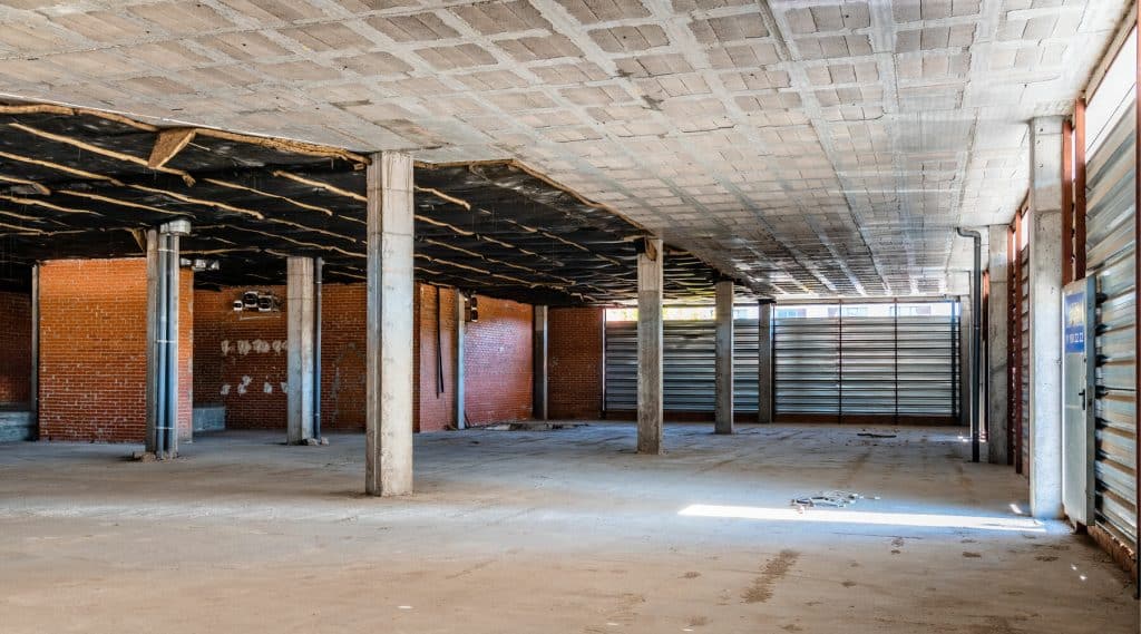 Tenant improvement construction site after demolition phase has been completed