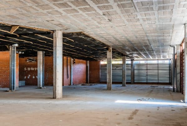Tenant improvement construction site after demolition phase has been completed