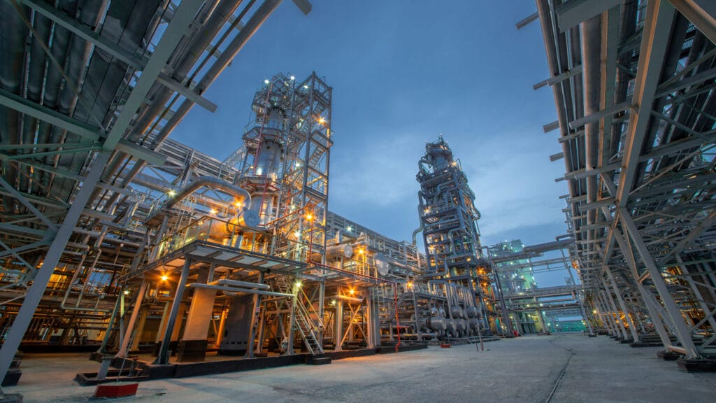 Industrial construction builds large-scale facilities like refineries, power plants, and factories for production.