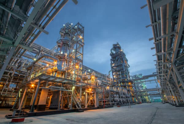 Industrial construction builds large-scale facilities like refineries, power plants, and factories for production.