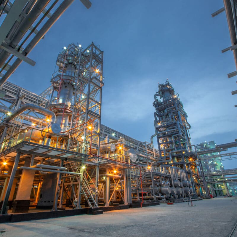 Industrial construction builds large-scale facilities like refineries, power plants, and factories for production.